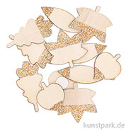 Dekosticker Blätter aus Holz mit Rosegold-Glitter, 12 Stück 