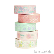 Washi Tape Set - Blumen, Pastell, 5 Stück, je 10 m 