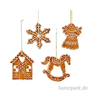 Weihnachtshänger Lebkuchen aus Porzellan, Braun, Sortiert, 9 x 10 cm 
