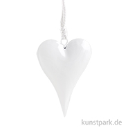 Weißes Metallherz mit Aufhänger 10 x 15,5 x 2,5 cm
