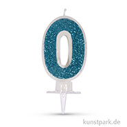 Zahlenkerze mit Glitter und Halter, 10 cm 0 - Blau