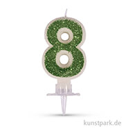 Zahlenkerze mit Glitter und Halter, 10 cm 8 - Grün