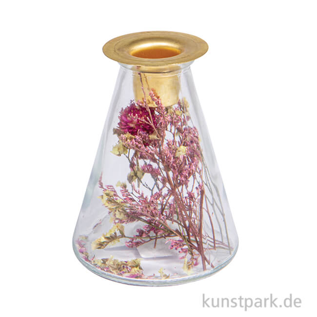 Glasvase mit Trockenblumen + Kerzenhalter für Stabkerze, ø 8 x 12,5 cm