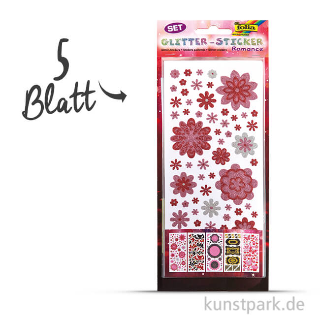 Glitter-Sticker - Romance, 10x23 cm, 5 Blatt sortiert