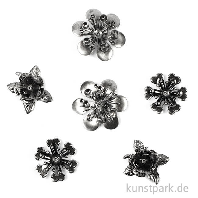 Metallcharms Vintage - Blume, 6 Stück sortiert