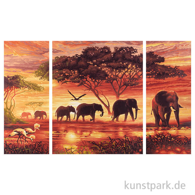 Afrika Elefanten-Karawane Malen nach Zahlen Schipper 80 x 50 cm Triptychon 