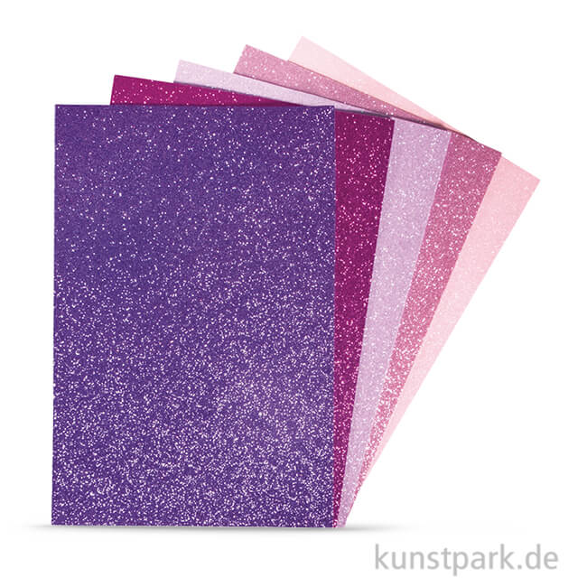 Moosgummi Platten Glitter - Pink-Violett, selbstklebend, 5 Stück