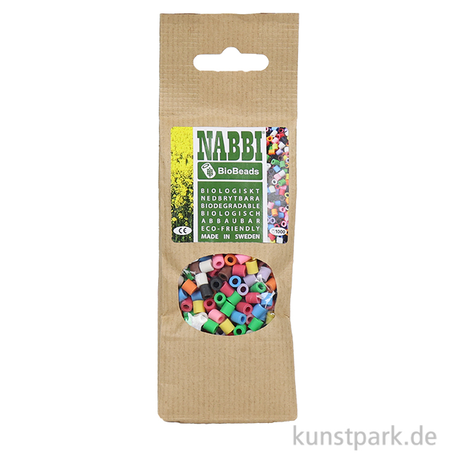 Nabbi Bügelperlen biologisch abbaubar 2500 Perlen in 10 Farben mit 2 Legeplatten 