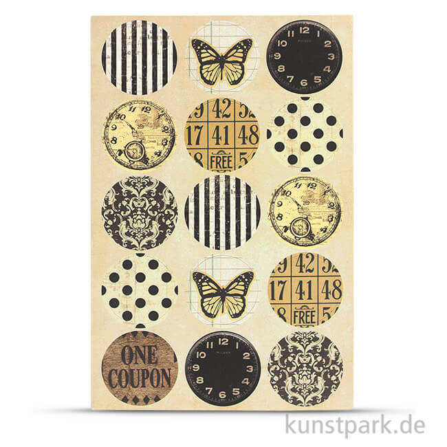 Vintage Sticker Selection Rund 2 Blatt 30 Stuck Sortiert