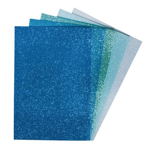 Moosgummi Platten Glitter - Blau-Grün, selbstklebend, 5 Stück